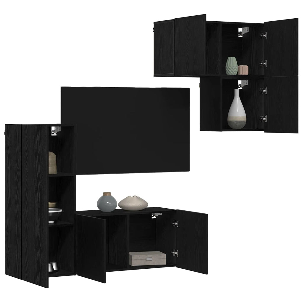 Mobile TV 4 pz Rovere Nero Legno ingegnerizzato 3402766