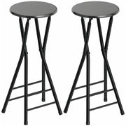Set 2 Sgabelli Bar 34x30x70 cm Pieghevoli con Doppio Poggiapiedi in Legno e Acciaio Nero
