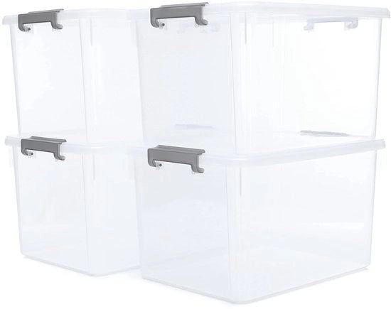 Set di 4 scatole di archiviazione con coperchio - plastica - 30 litri - stivabile