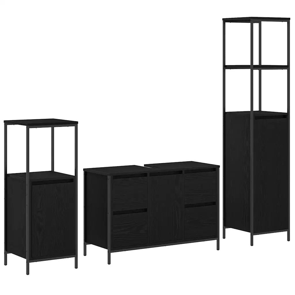 Set di mobili per il bagno 3 pcs Rovere Nero Legno multistrato 3328379