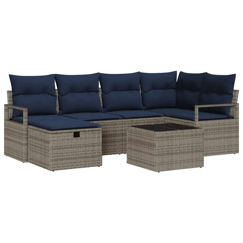 Set di divani con cuscino Grigio e Blu Navy polyrattan