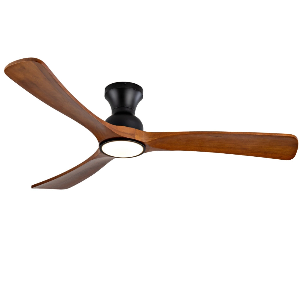 Ventilatore da soffitto con luce LED; 52 pollici; 3 pale in legno noce scuro; nero