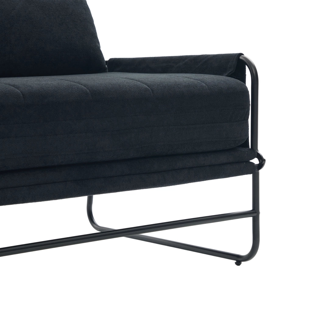 Divano letto a 2 posti convertibile in chenille nero con struttura in metallo; 104x85x92 cm