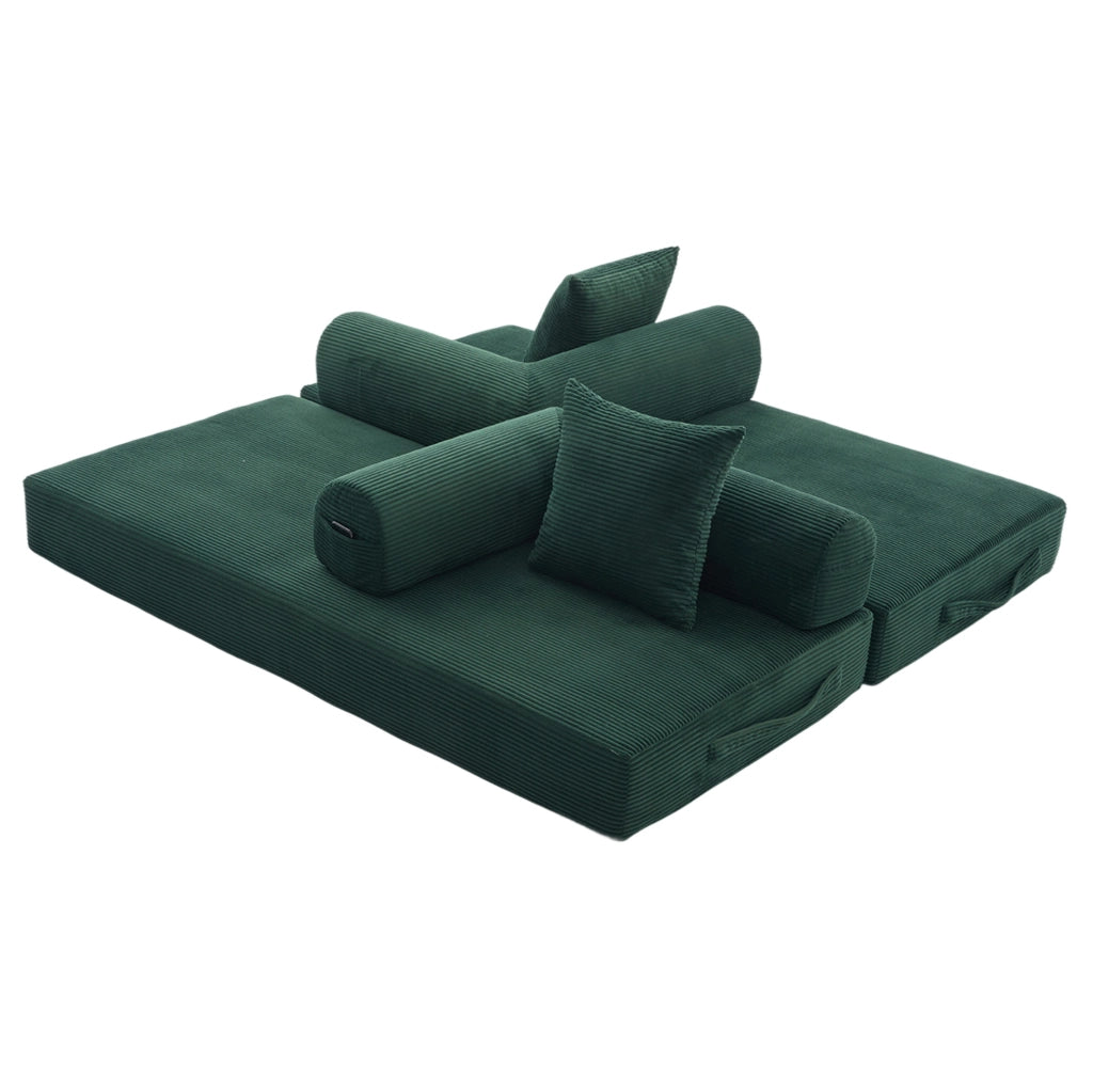 Divano modulare in velluto a coste 200x94x67 cm; colore Emerald con 3 cuscini