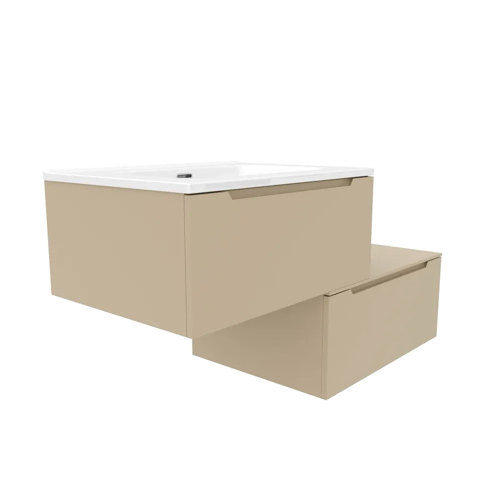 Mobile bagno sospeso modulare 70 cm sabbia opaco due cassetti con lavabo | Bako