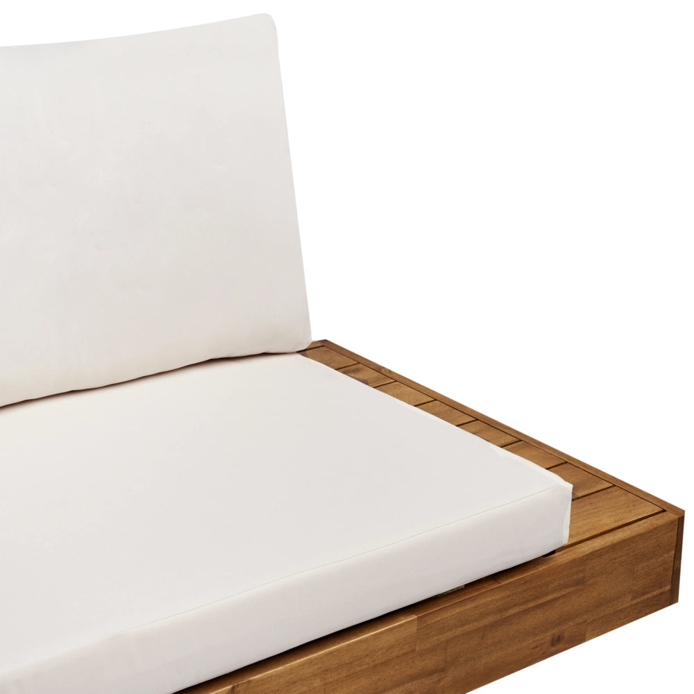 Divano da giardino in legno chiaro certificato Acacia per esterni a 2 posti con cuscini Design moderno e mediterraneo