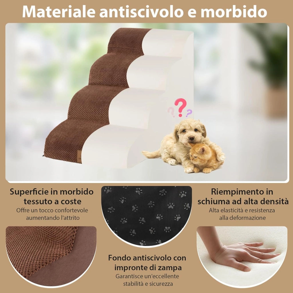 Rampa per Cani in Schiuma a 4 Livelli, Scale Antiscivolo con Superficie a Pendenza Dolce per Divani e Letti Alti, Rampa per Cani Piccoli e Vecchi, Animali con Problemi alle Articolazioni