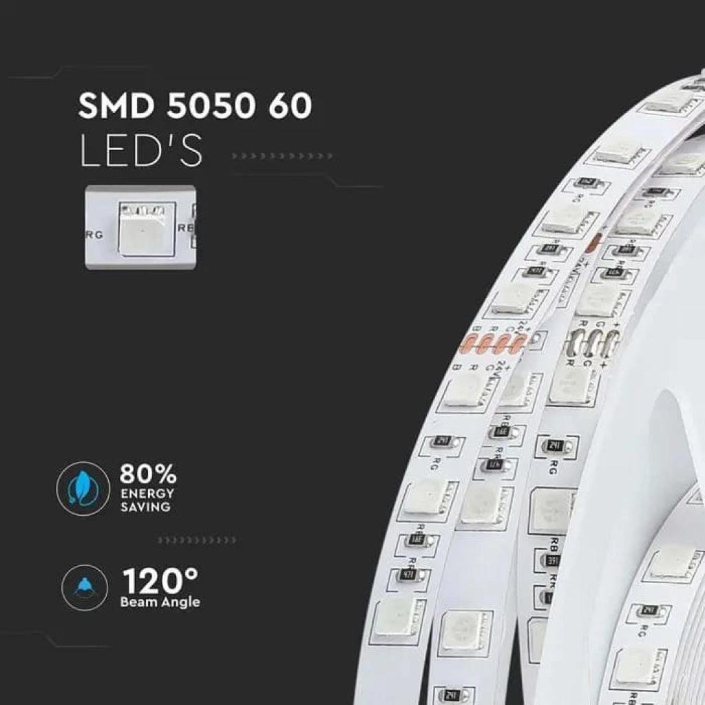 Striscia Strip LED SMD5050 7W/m Bobina 10 metri 60 LED/m 24V RGB IP20