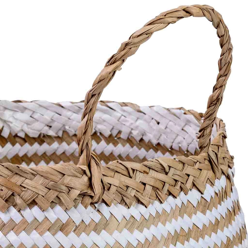 Cestino con manici naturali, carta bianca, D30x30/41h cm