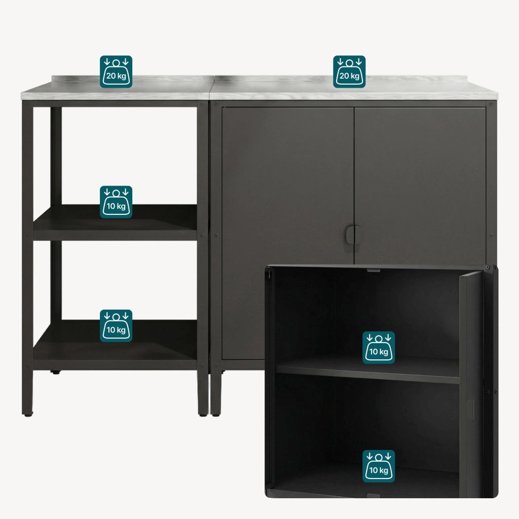 Set di Mobili da Esterno - Armadio e Bancone in Acciaio - Grigio / Nero opaco - casa.pro