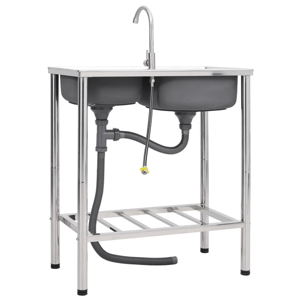Lavello da campeggio doppio con rubinetto in acciaio inox 02_0002436