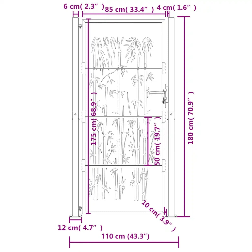 Cancello da giardino antracite 100x175 cm in acciaio e bambù 153182