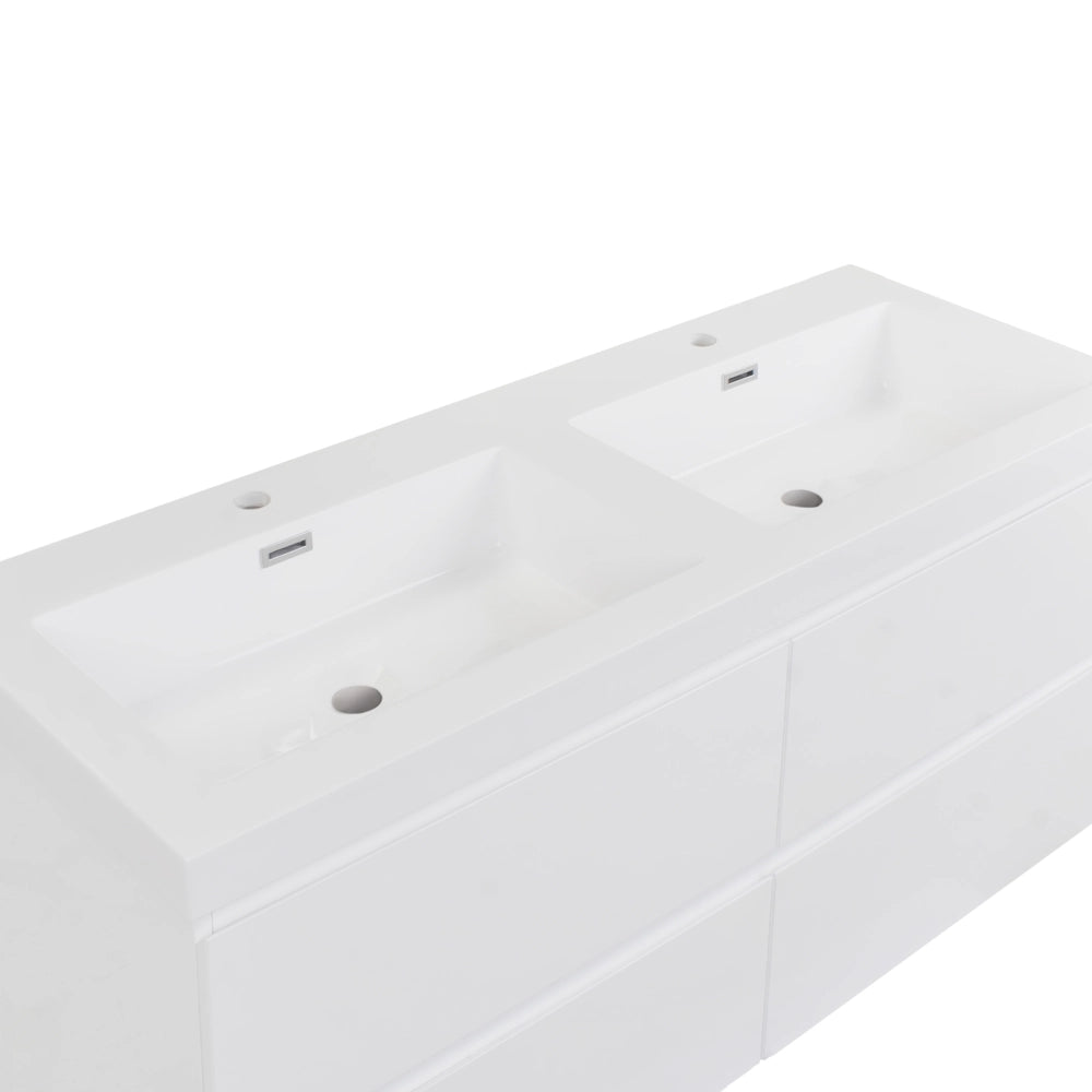 Mobiletto pensile con lavabo in legno MDF 2 cassetti 120 x 46 cm bianco stile moderno