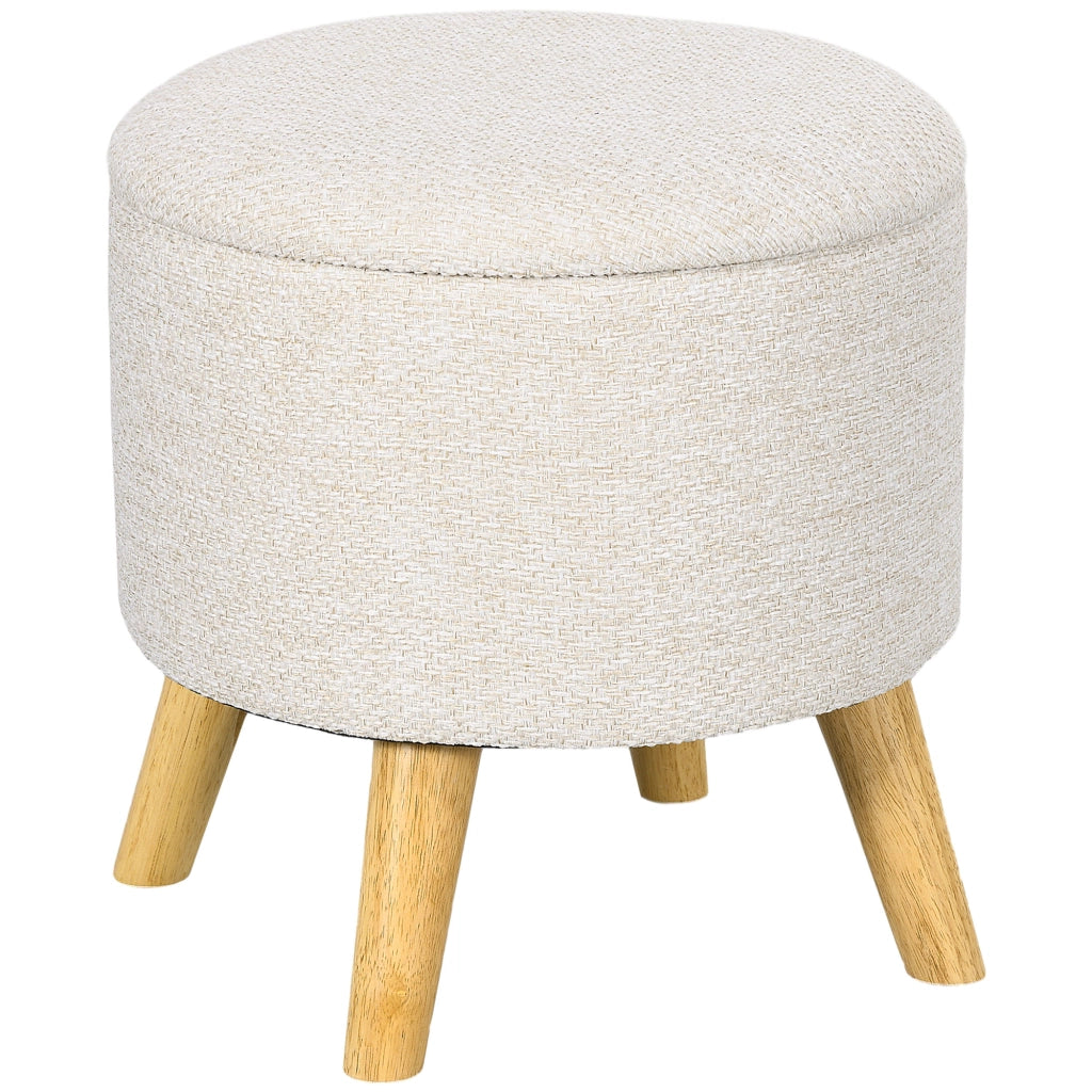 Pouf con contenitore ¨C zephmum ¨C rotondo, in legno, colore crema