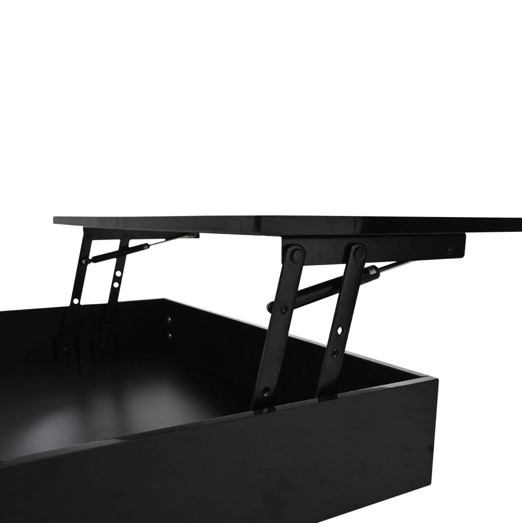 Tavolino da caffè 70x70x45 cm rialzabile; girevole 360°; in pannello truciolare nero lucido