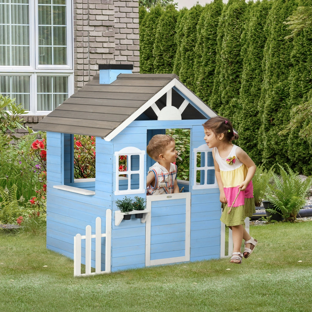 Casetta in Legno per Bambini con Porta e Finestre ¨C Zephmum ¨C Blu 151x112.5x142