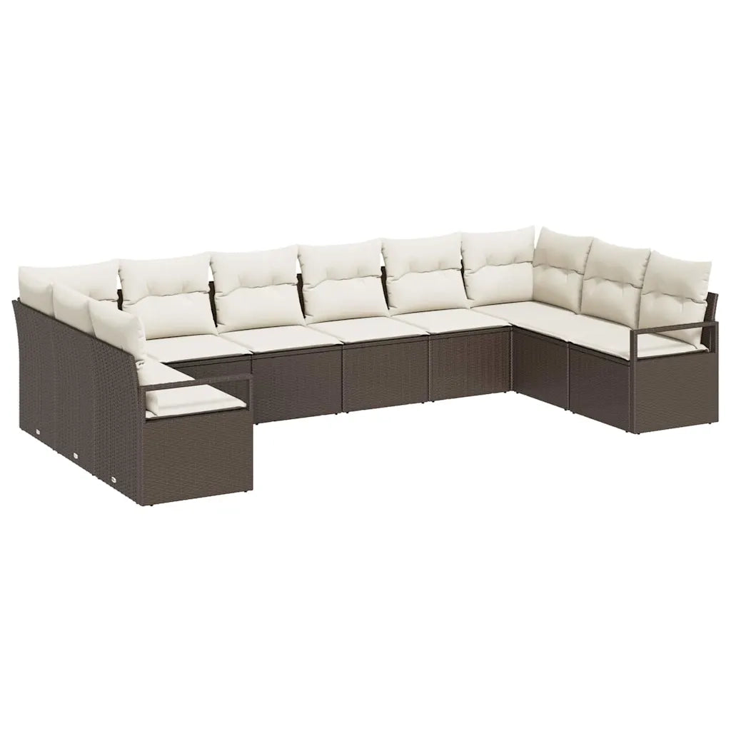 Set Divano da Giardino 10 pcs Marrone e bianco polyrattan 3355227