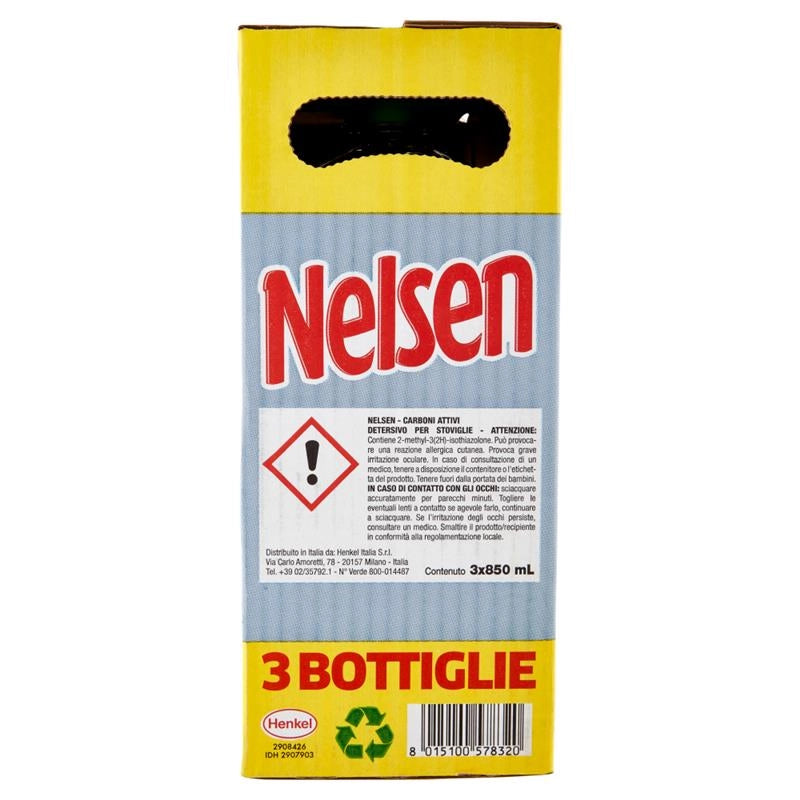 NELSEN DETERSIVO PIATTI 850 ML X 3 PZ FRAGRANZA CARBONI ATTIVI MAXI RISPARMIO