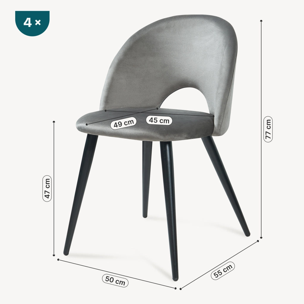 Set Karijoki di 4 Sedie Imbottite da Sala Pranzo Effetto Velluto - Grigio / Nero [en.casa]
