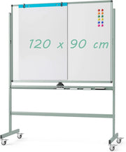 Lavagna Bianca Magnetica Doppia, Lavagna Bianca Regolabile in Altezza e Ruote Bloccabili, 6 Pennarelli, 12 Calamite e 1 Cancellino, Ideale per Scuola, 126 x 53,5 x 160-180 cm (Verde)