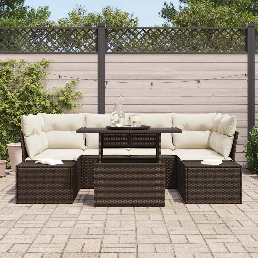 Set Divano da Giardino con cuscino 7 pcs Marrone e Crema