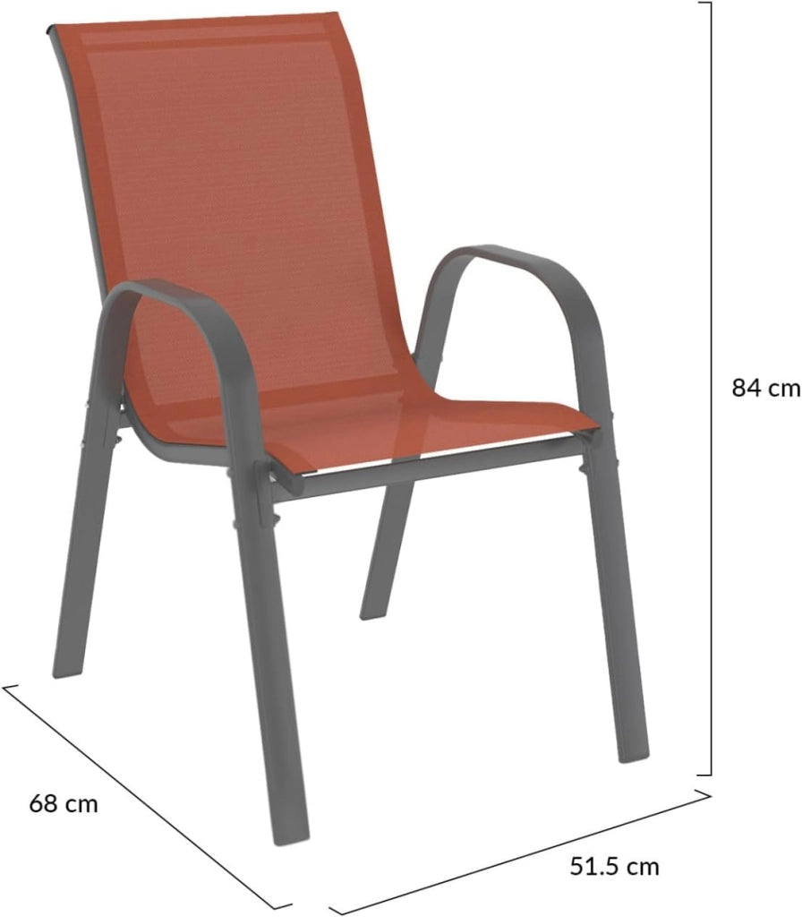 Set di 6 sedie da giardino impilabili LYMA in metallo e textilene di colore grigio-nero e terracotta