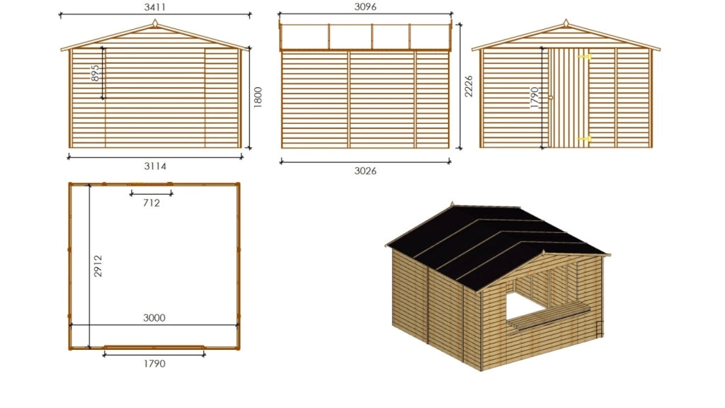 Chiosco per mercatini 9.42 m2 - 3.11x3.03 m - 19 mm - DOM607 - ALTANKA