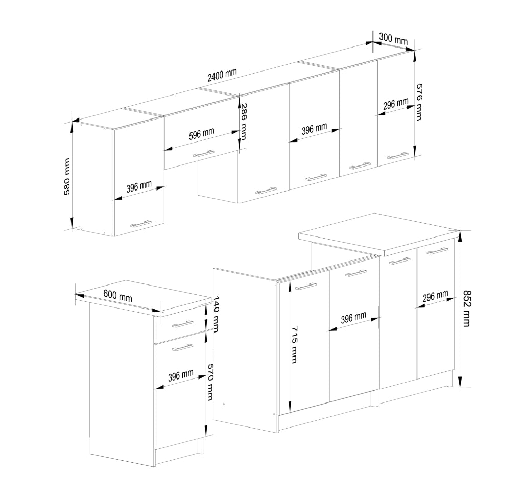 AKORD Set di Mobili da Cucina OLIWIA 240 cm Bianco 240 cm 11 ante 1 cassetto 240x46x203 cm