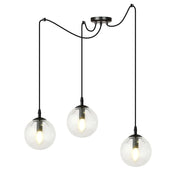Lampadario 3 Luci Ginevra In Acciaio Nero Con Cavo Lungo E Vetri Trasparente