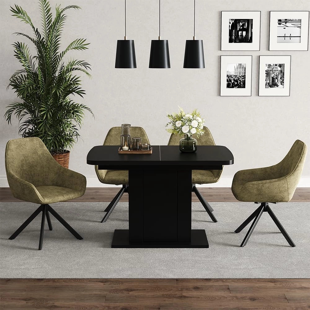 tavolo da pranzo allungabile Fenaro, Nero, 120 x 80 cm, allungabile con estrazione sincronizzata per lunghezza tavolo variabile