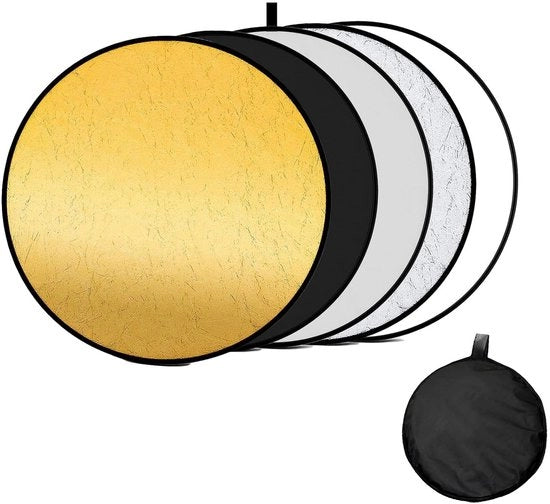 Kit di riflessi per fotografia 5 in 1 - Riflettore rotondo pieghevole - Set di riflessi per studio con tasca di stivaggio - Diffusore per luce - Riflettore per fotografia 60 cm