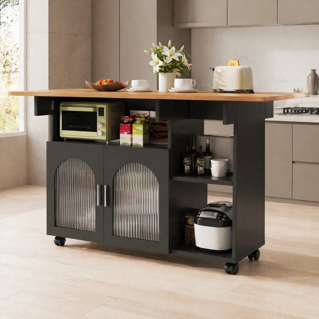 CARRELLO CUCINA Pieghevole 120x30x79,5 cm MDF Nero e Naturale