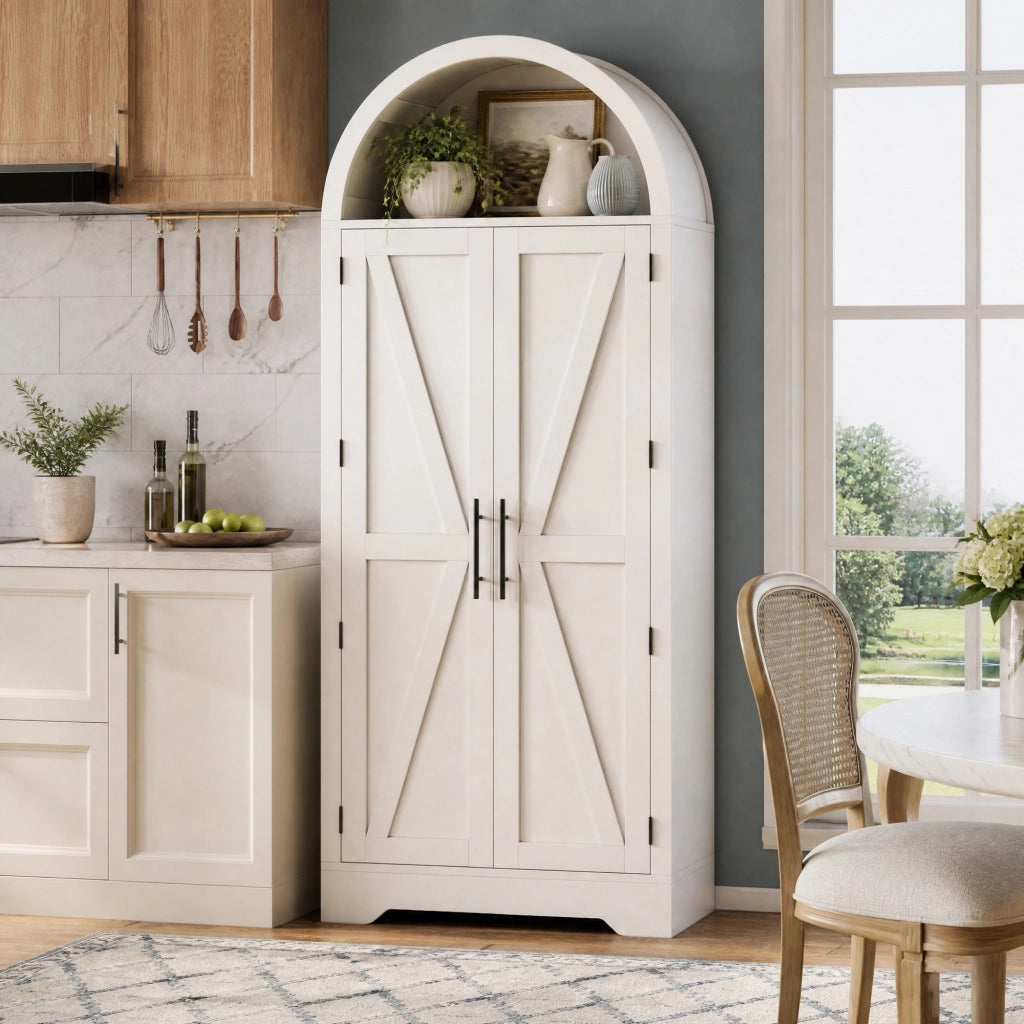 Vetrina alta ad arco in MDF bianco 75×35×170 cm