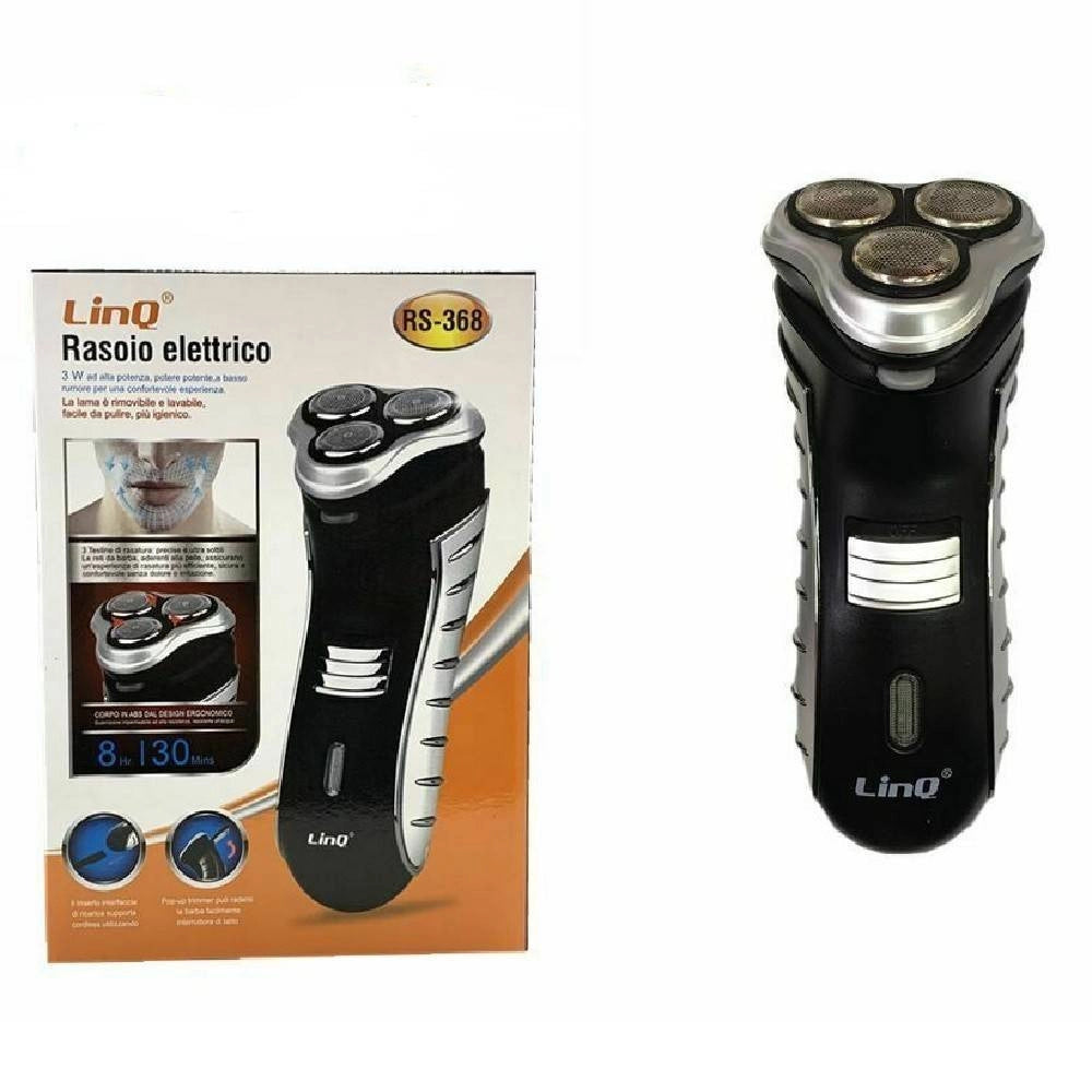 Trade Shop - Rasoio Elettrico Ricaricabile 3 Testine Lame Acciaio Barba Baffi Linq Rs-368 -