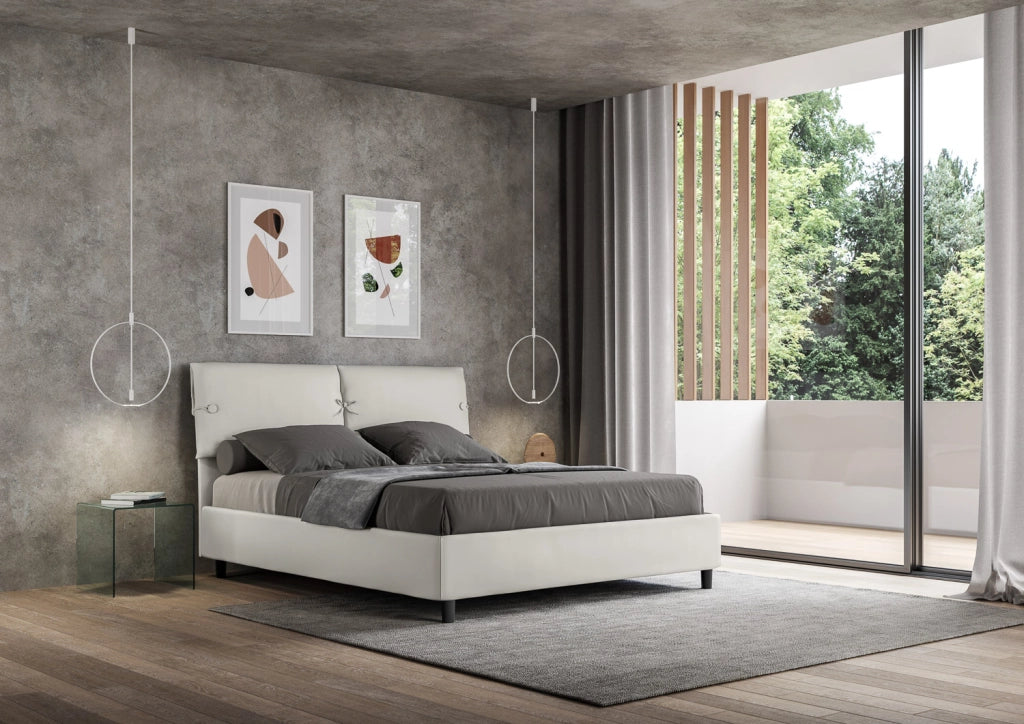 BS COM Letto matrimoniale con rete imbottito 160x200 similpelle bianco