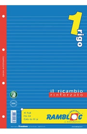 RAMBLOC RICAMBIO A4 40 FOGLI 1 RIGO PER RACCOGLITORI ANELLI