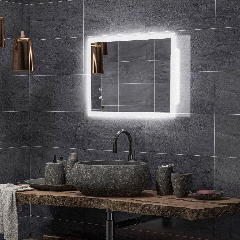 Specchio da Bagno LED con Antivappo Retroilluminato 3 Colori ¨C zephmum ¨C 70x50 cm