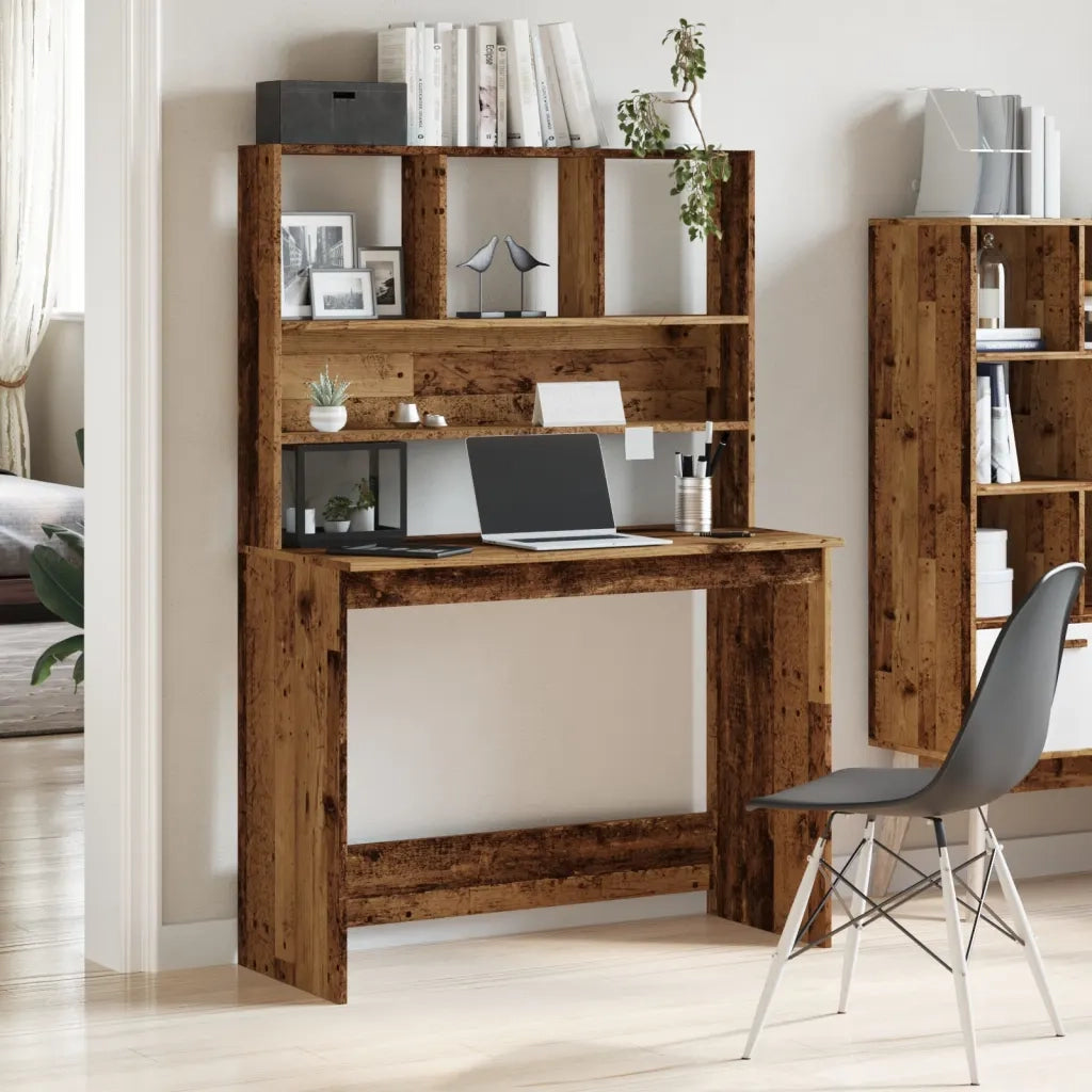 Scrivania | Tavolo da Ufficio Mensole Legno Antico 102x45x148 cm Legno Multistrato
