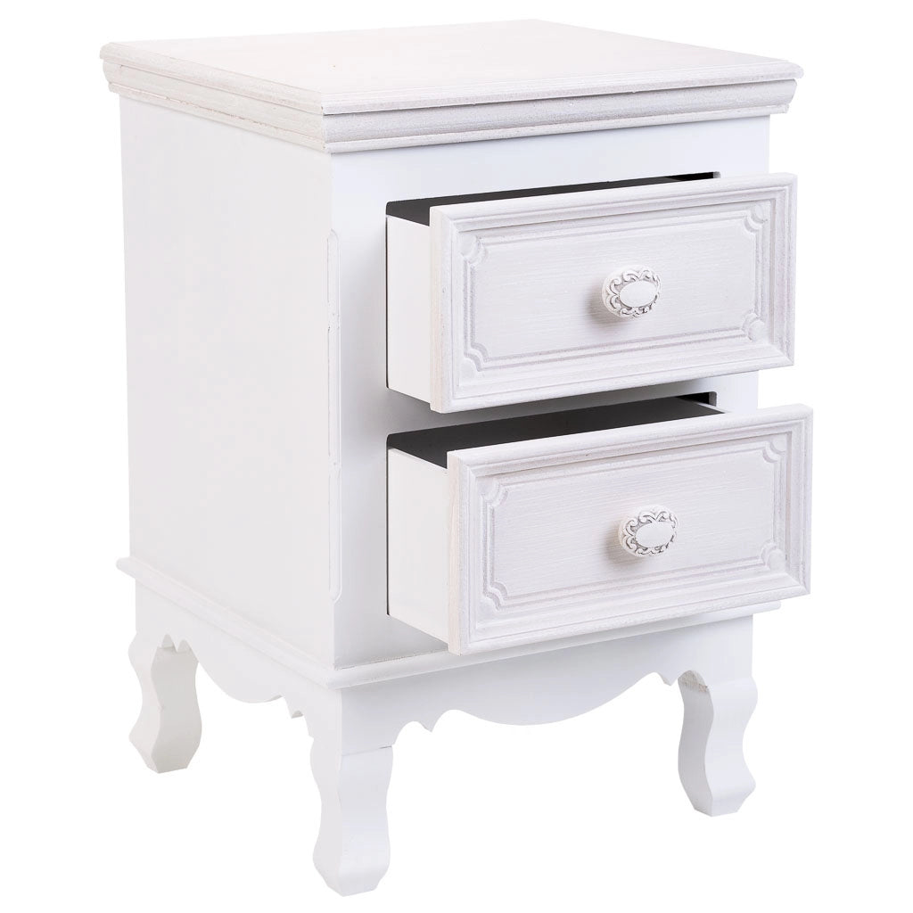 Comodino in legno con 2 cassetti bianchi 37x33,5x53.
