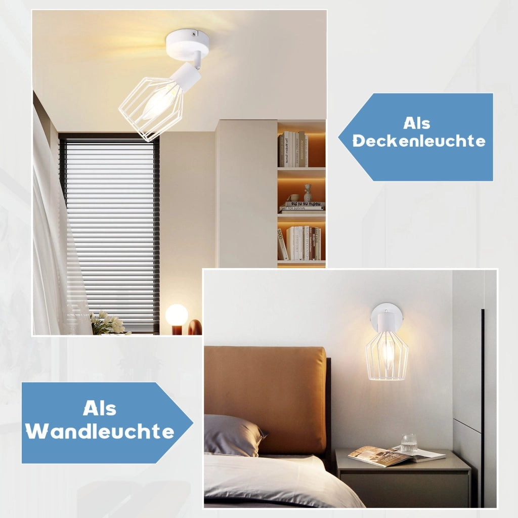 ZMH Faretto da soffitto bianchi 1 luce E14 metallo orientabili 350° industriali anche parete per corridoio soggiorno