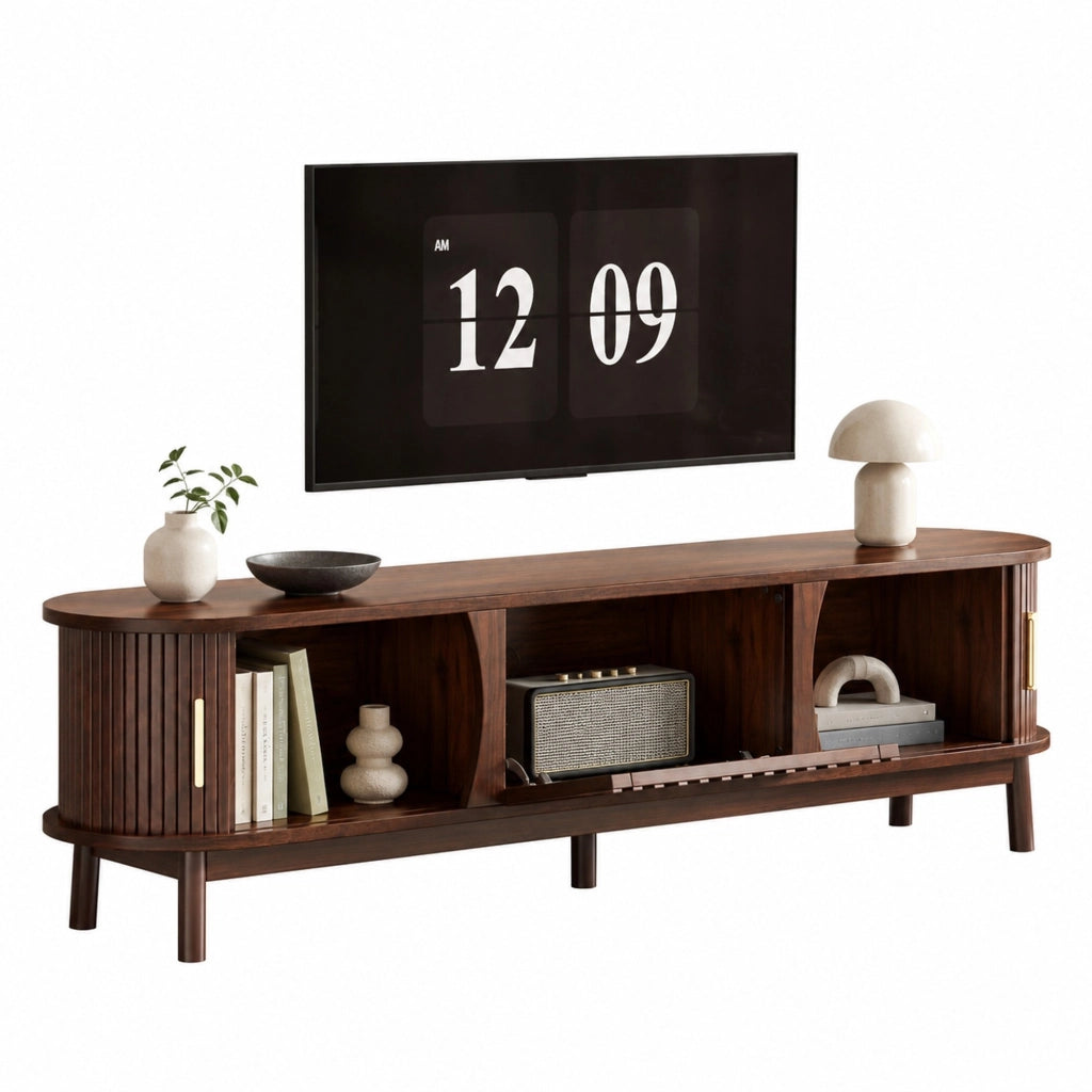 Mobile TV 165 cm in MDF marrone con ante scorrevoli e anta ribaltabile