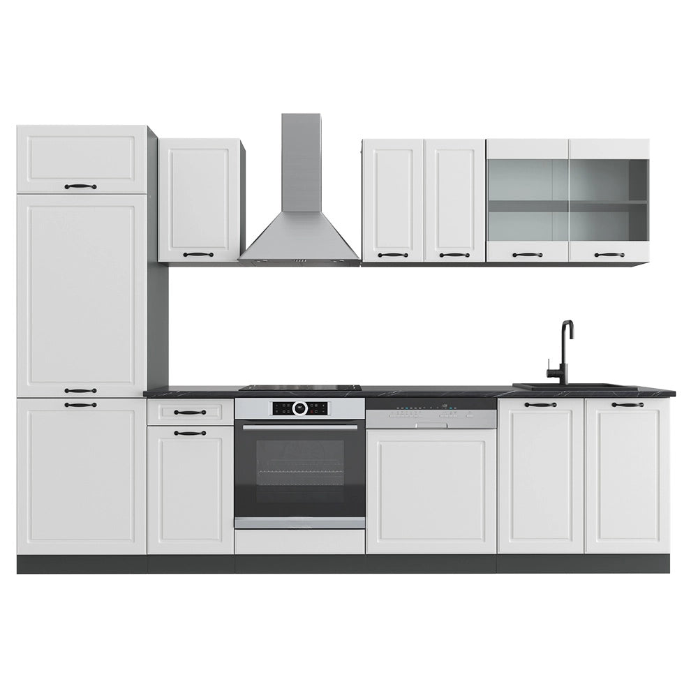 Cucina componibile R-Line Bianco rustico/Antracite 300 cm senza piano di lavoro Vicco