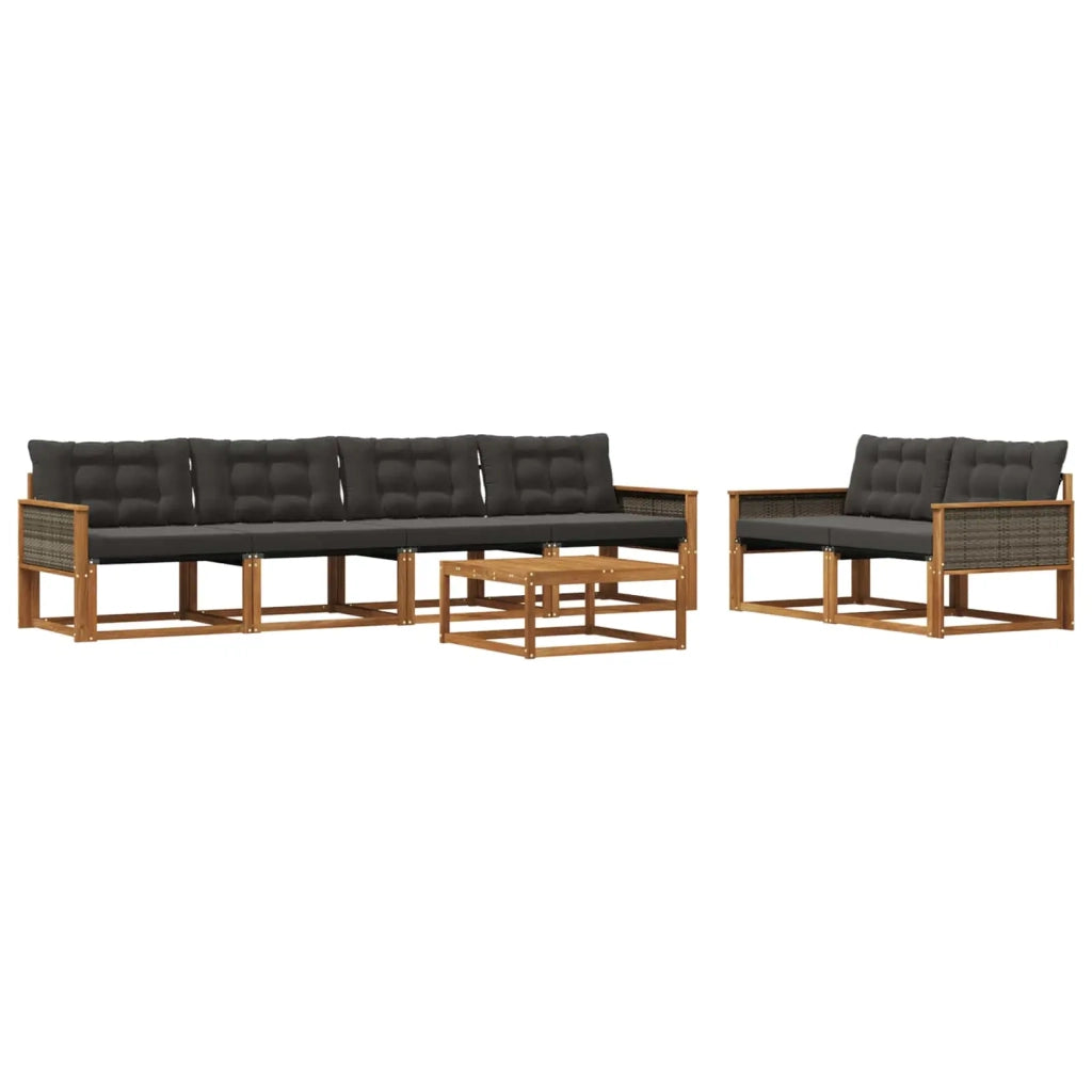 Set di divani da esterno con cuscino 7 pcs Naturale e Nero 3381260