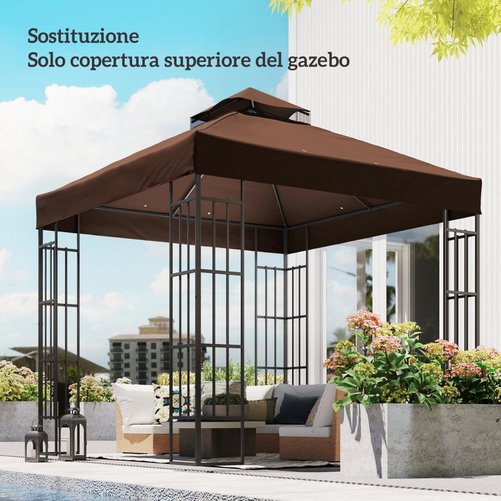 Copertura per Gazebo da Giardino 3x3 m UPF30+ a 2 Livelli in Poliestere Caffè
