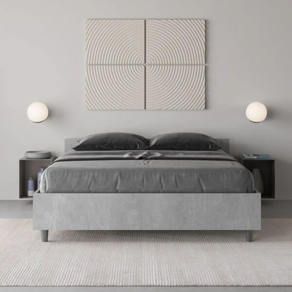 Letto matrimoniale francese contenitore 140x200 cemento Nuamo