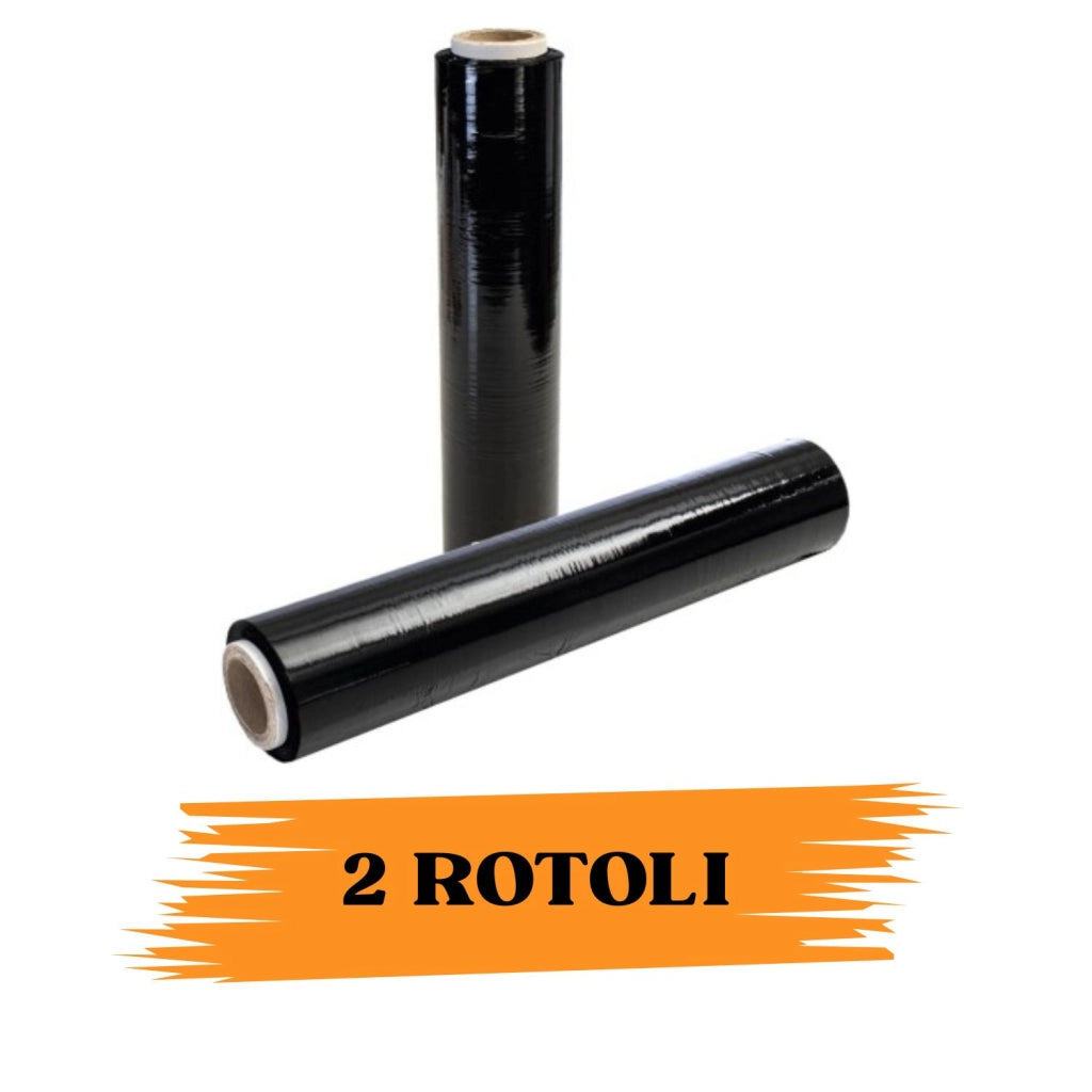 EcoPrice® Pellicola Film Estensibile Nero Da 1,8 Kg 23 Micron Bobina Super Resistente 2 RotolI