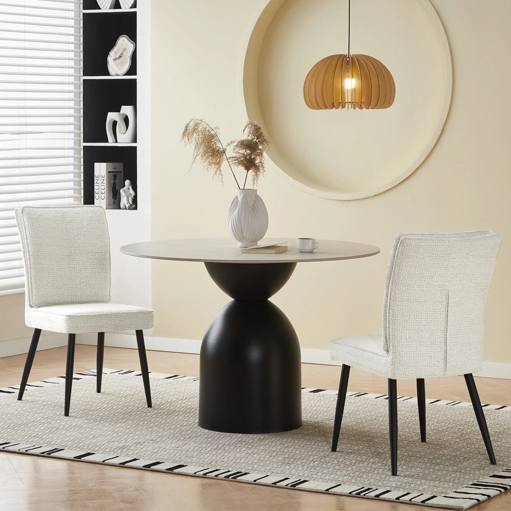 Set di 2 sedie da pranzo - con schienale imbottito - in chenille e metallo - bianco crema