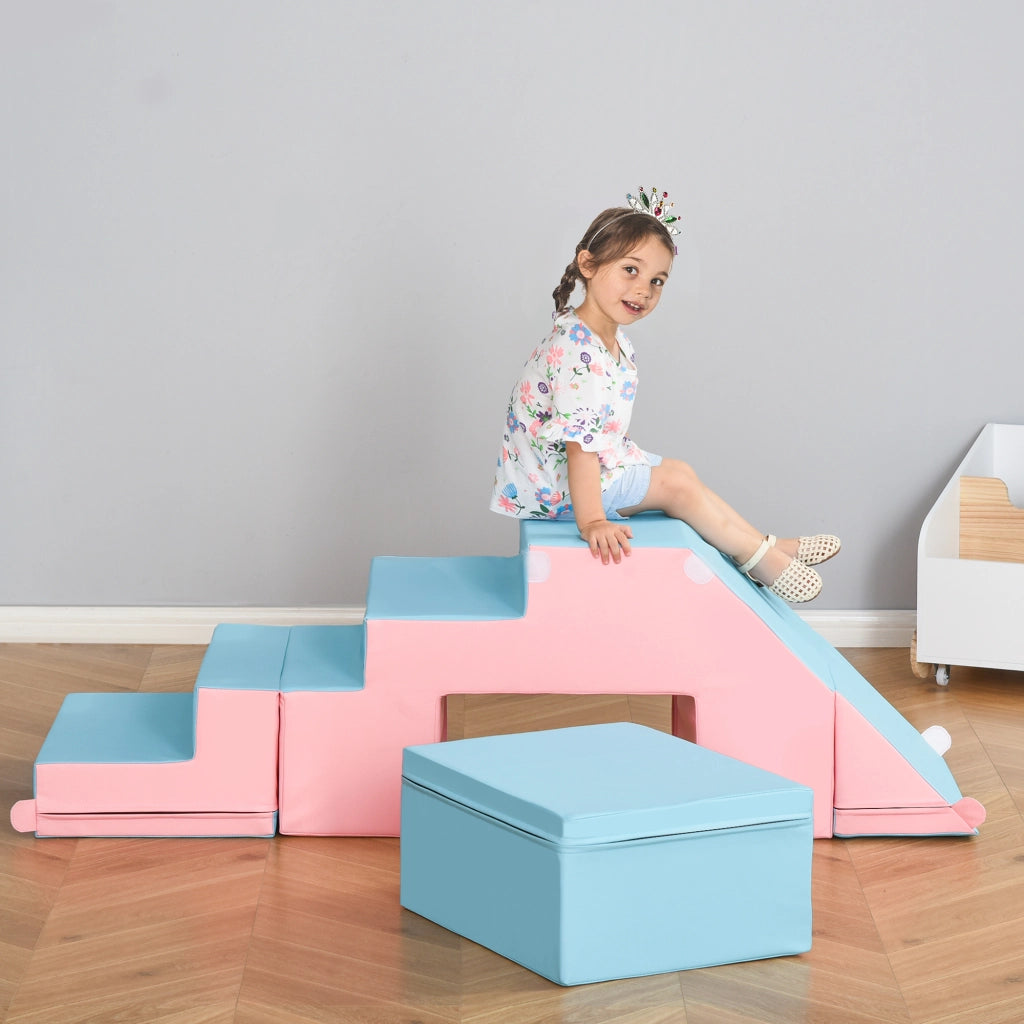 Casetta per bambini con scivolo e arrampicata ¨C zephmum ¨C rosa e blu 86x49x47 cm