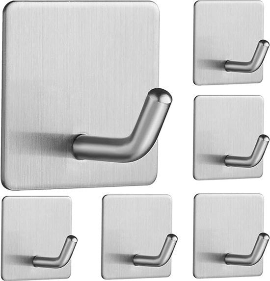 Haken autoadesivi (4-pack) - Nessun foro necessario, chiodi adesivi acqua-resistenti in acciaio inossidabile per asciugamani in bagno e cucina.