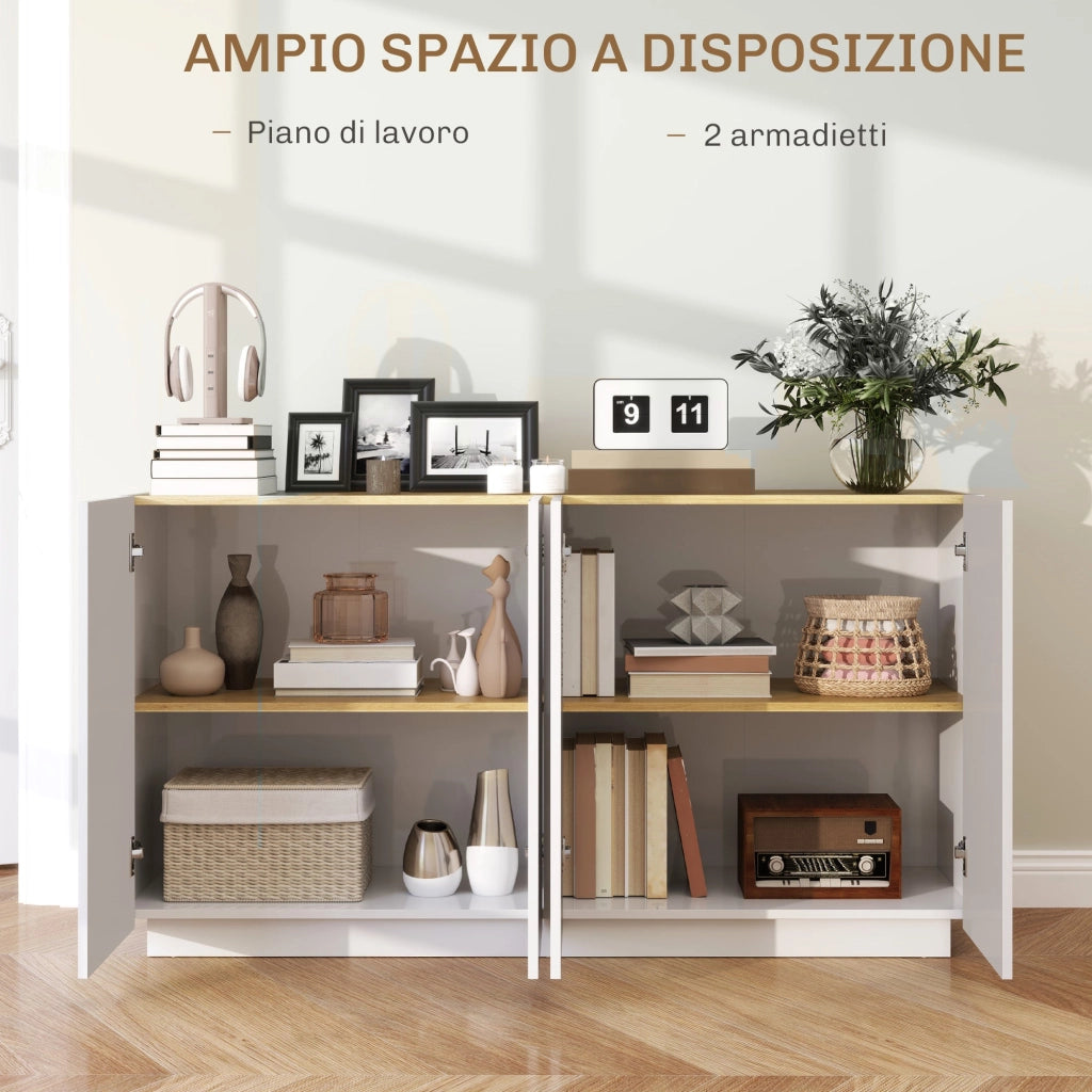 Credenza 2 Ante con Chiusura Ammortizzata 140x40x75 cm Bianco Lucido